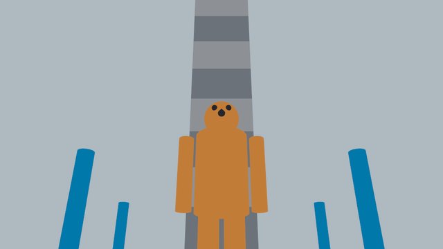 低い位置から人物を見上げた画面。人物が大きく見える
